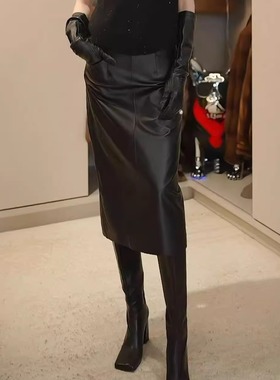 【多多还是多多】后开叉进口羊皮皮裙DP-8893