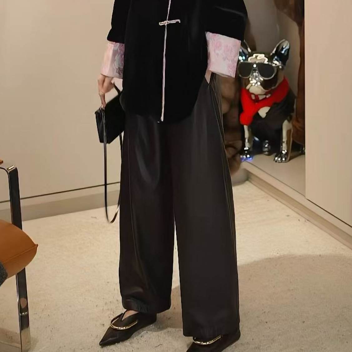 【多多还是多多】宽松松紧腰超薄植鞣皮裤SLONG-KZ6688