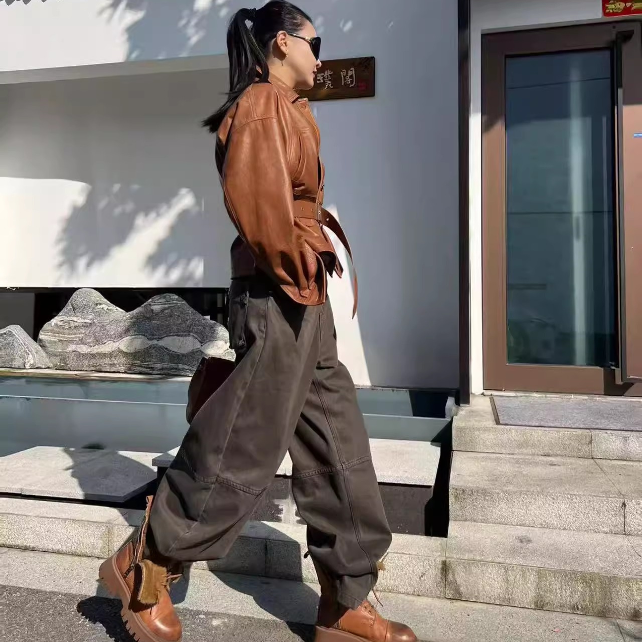 【多多还是多多】工装风百搭休闲加绒弯刀阔腿牛仔裤XY-25-2582