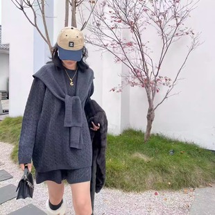 【多多还是多多】丝光羊毛极简麦穗纹套头毛衫短裤两件套装2765