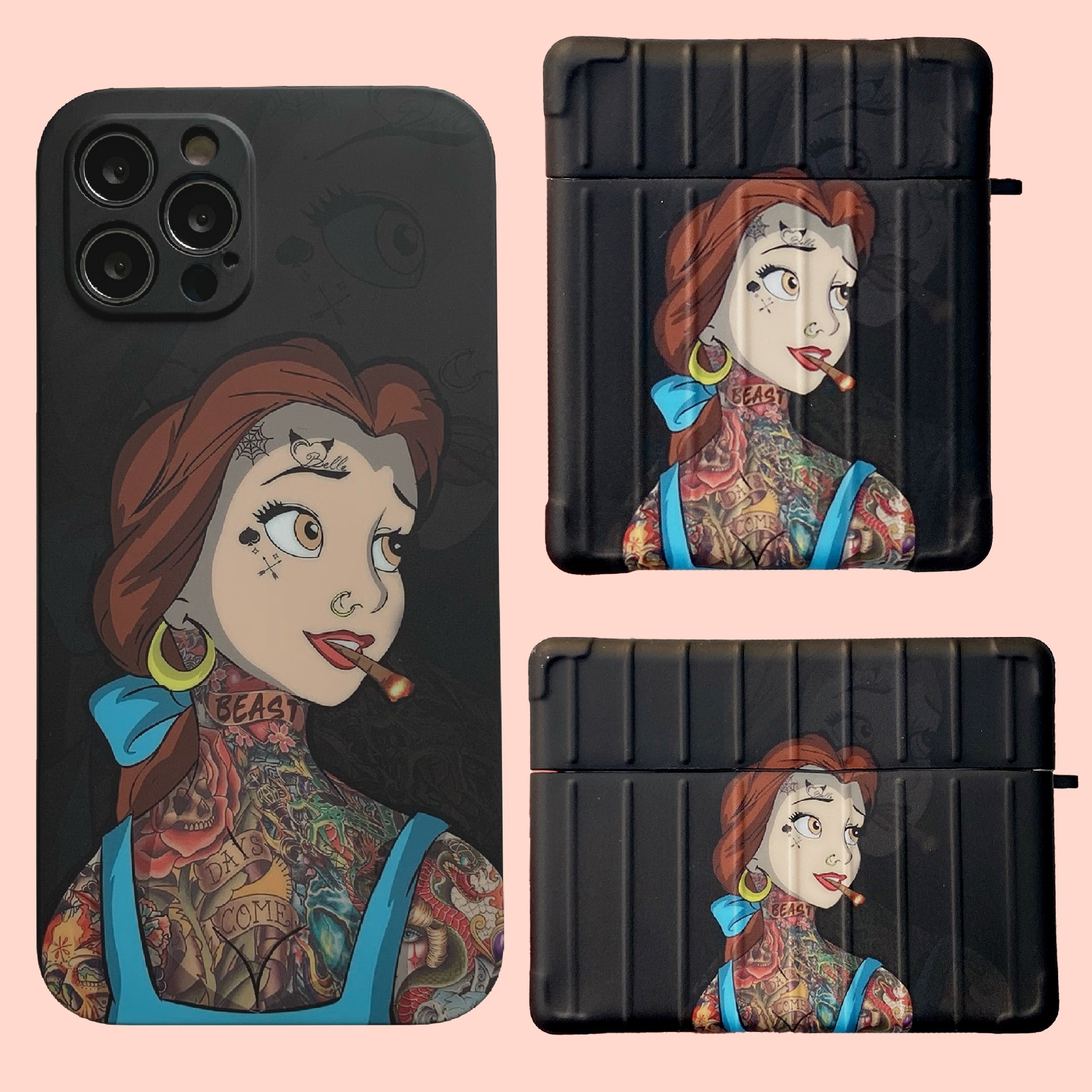 潮牌冷酷纹身公主行李箱耳机套适用airpods保护套第三代苹果个性创意