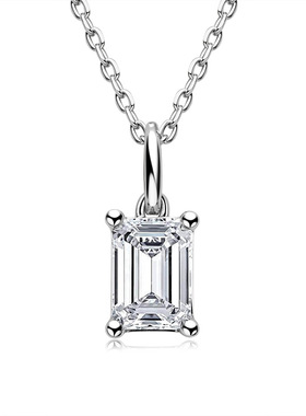跨境新款轻奢高级感祖母绿长方形钻石吊坠s925纯银莫桑钻石锁骨链