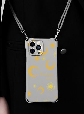 适用iphone14promax手机壳带挂绳新款13可背灰色苹果12背带斜跨11气质xsmax挂脖可调节xr原创ins女15pro创意