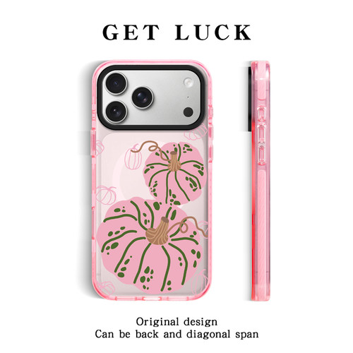 原创粉咖南瓜适用iPhone15promax手机壳创意新款简约时尚潮流苹果17pro挂绳带垫片可手提斜挎16plus磁吸小众