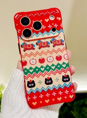 原创苹果猫和马适用苹果17promax华为mate60手机壳50红色新款iphone16plus小众创意15pro斜挎手提背带pura70