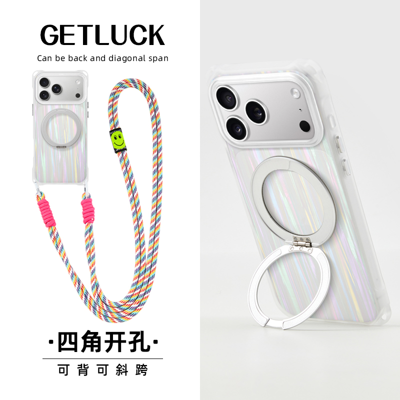 适用于华为mate60苹果15promax手机壳支架一体iphone16pro创意简约pura70挂绳背带斜挎13/17可手提小众14防摔