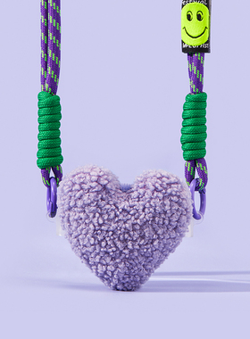 创意紫色桃心适用iphone17air手机壳背夹新款华为苹果13promax可调节挂绳16plus斜跨可背12挂脖秋冬毛绒夹子