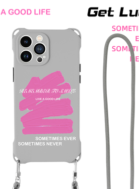 适用苹果12手机壳背带斜跨14promax磨砂灰色iPhone13手机新款壳带挂绳11可背硅胶xsmax原创小众气质15高级感x