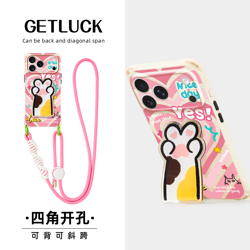 原创爱心比耶猫爪适用苹果17promax华为mate70手机壳小众新款pura80斜挎手提iphone16plus挂绳背带支架15pro