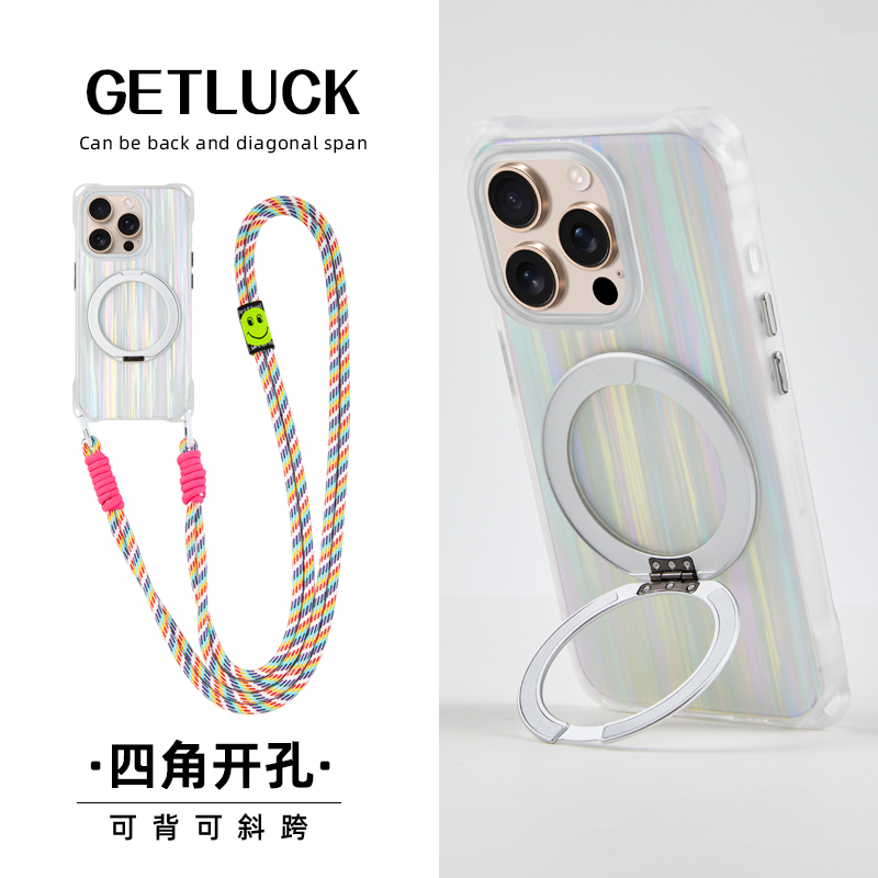 适用于华为mate60苹果15promax手机壳支架一体iphone16pro创意简约pura70挂绳背带斜挎13/12可手提小众14防摔