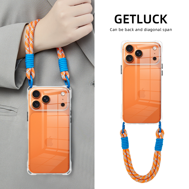 适用于苹果17promax手机壳创意新款小众透明iphone16plus斜挎手提挂绳背带腕带14pro简约保护壳15promax全包