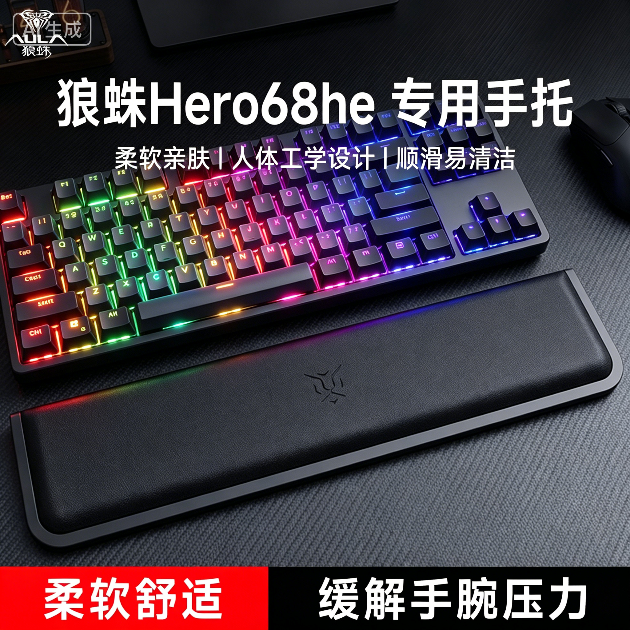 适用狼蛛Hero68he键盘手托游戏专用手腕托办公室护腕垫一体式