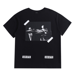 ow箭头休闲圆领T恤 宽松男女同款 欧洲夏季 潮牌off箭头油画印花短袖