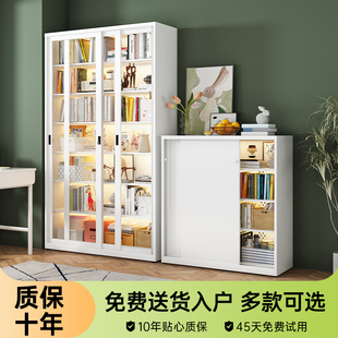 家用铁艺书架拉门防尘玻璃书柜带锁展示柜客厅多层落地收纳柜子