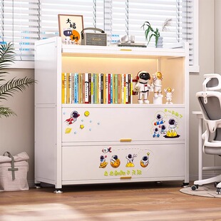 家用钢制书柜儿童带门书架防尘收纳柜客厅落地置物柜铁艺收纳柜子