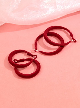 新年红色系925银针大耳圈耳环女气质时尚个性小众设计夸张耳饰