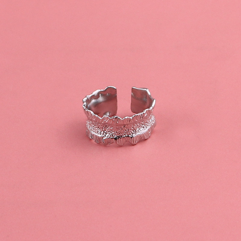 宽面不规则褶皱花边戒指ins小众设计感情侣款男女开口可调节指环