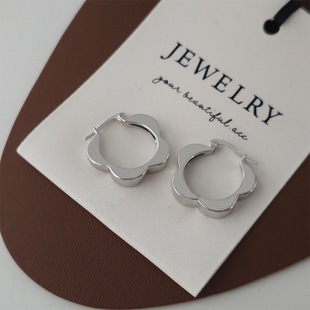 纯银韩版小众设计感哑光花朵质感耳扣韩版韩式耳环简约素圈耳圈
