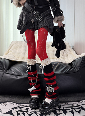 Y2K圣诞甜心限定红色菱格打底连裤秋冬叠朋克亚文化腿套y2k辣妹DF