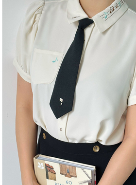 MissPatina 英伦学院风jk黑色短款免打结领带衬衣装饰