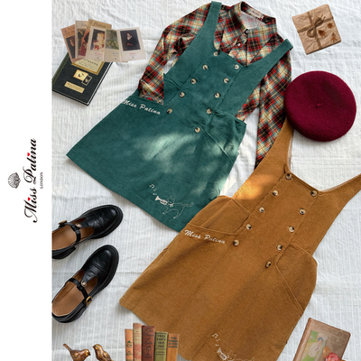 MP灯芯绒背心裙+格子衬衫套装