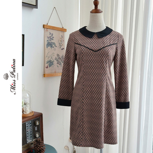 MP英伦复古 单品 摩登风小格子翻领连衣裙女轻熟显瘦气质中长裙