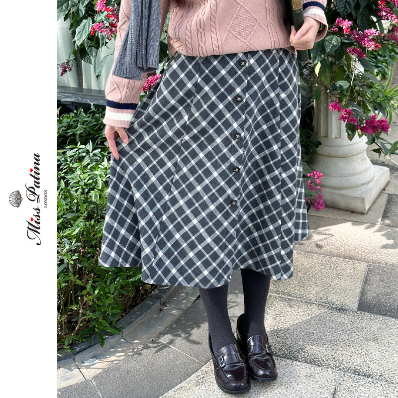 MP英伦复古原创设计 学院风格子半裙A字半身裙松紧腰百搭秋冬款