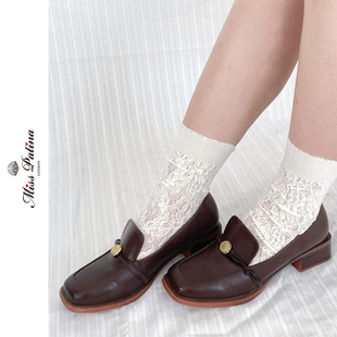 MissPatina英伦复古乐福鞋头层牛皮方跟平头皮鞋单鞋百搭通勤