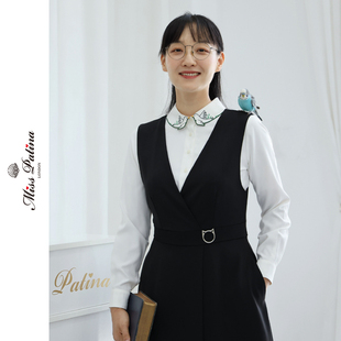 MP英伦复古简约文艺小猫头V领背心裙连衣裙百搭显瘦秋季新款