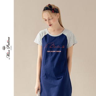 MP复古原创设计全棉系列伦敦萌猫刺绣插肩袖 运动休闲连衣裙赠丝巾