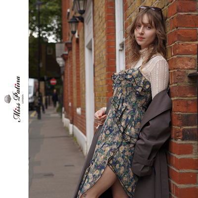 MP英伦复古迷雾雏菊莫奈野花不规则吊带连衣裙优雅气质叠穿裙