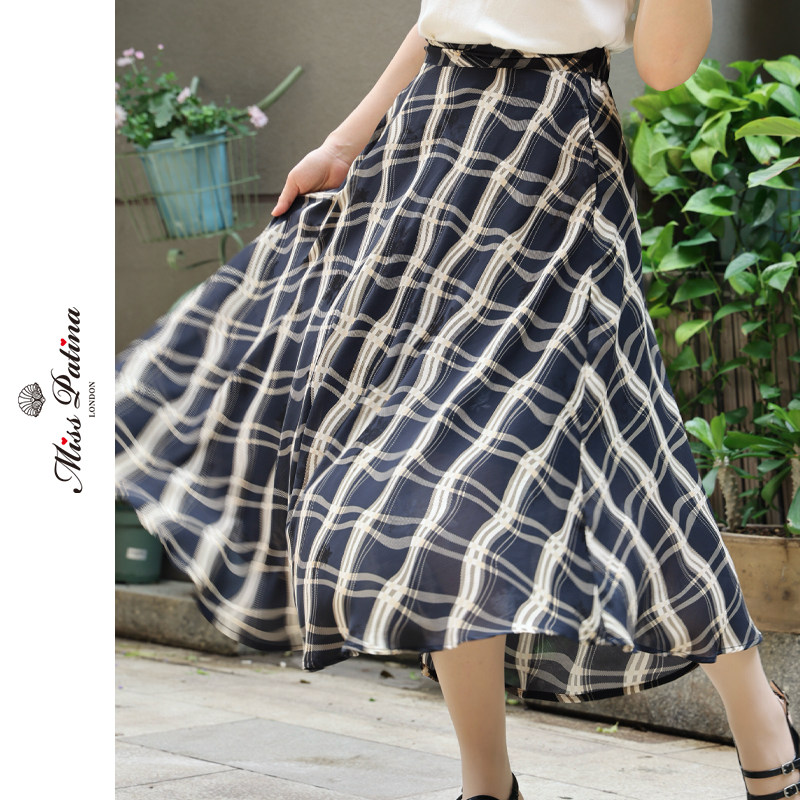 复古几何纹高腰A字显瘦半裙