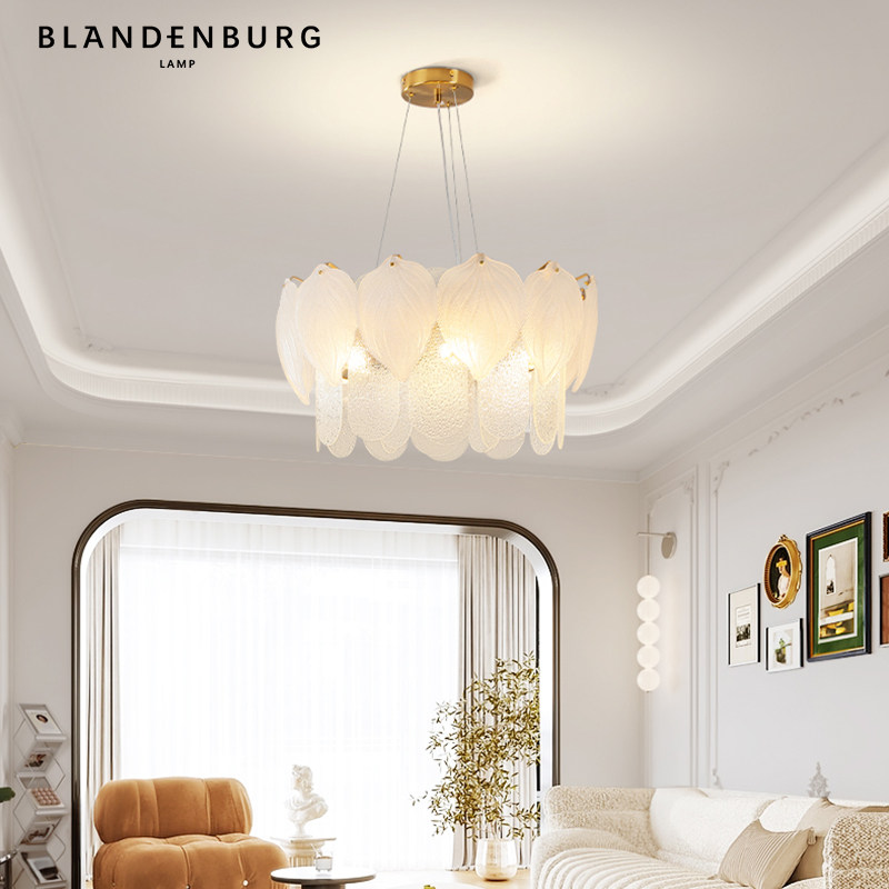水晶玻璃吊灯法式轻奢客厅装饰灯具创意叶子造型高级感大厅护眼灯