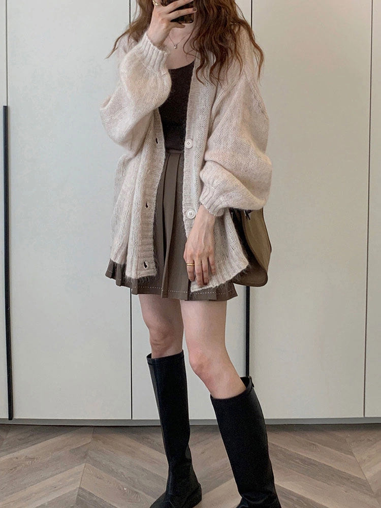 KNITTED CARDIGAN WOMENS THIN SPRING AND AUTUMN 2024 NEW LOOSE AND LAZY FOREIGN AIR SOFT AND GLUTINOUS SOFT AND COMFORTABLE SWEATER JACKET