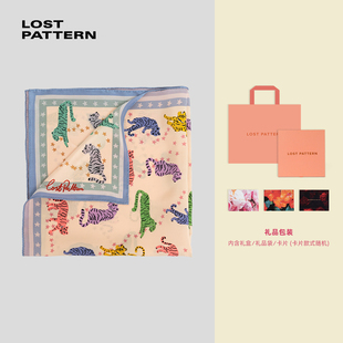 双成记星光虎虎双面中方巾丝巾发带绑包女复古真丝围巾披肩送女友