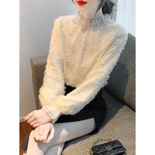 ROUMIKL半高领蕾丝小衫上衣女士秋冬巨好看的独特漂亮高级感加绒