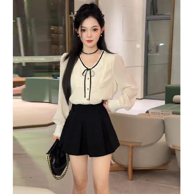 ROUMIKL2025流行穿搭一整套秋季新款温柔风蝴蝶结漂亮衬衫+半身裙