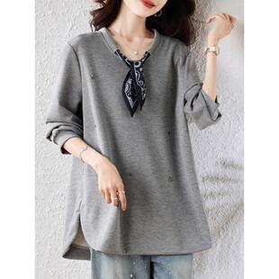 ROUMIKL灰色正肩卫衣女士早秋巨好看的高端欧货爆款时尚洋气宽松