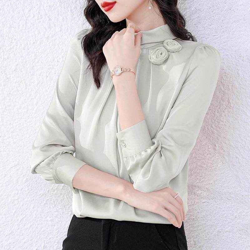 ROUMIKL长袖立领雪纺衬衫女秋季2025新款妈妈轻奢高级感独特漂亮