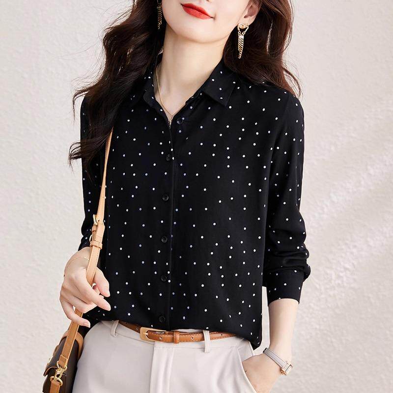 ROUMIKL长袖波点雪纺衬衫女秋季妈妈时尚洋派时髦减龄轻奢高级感