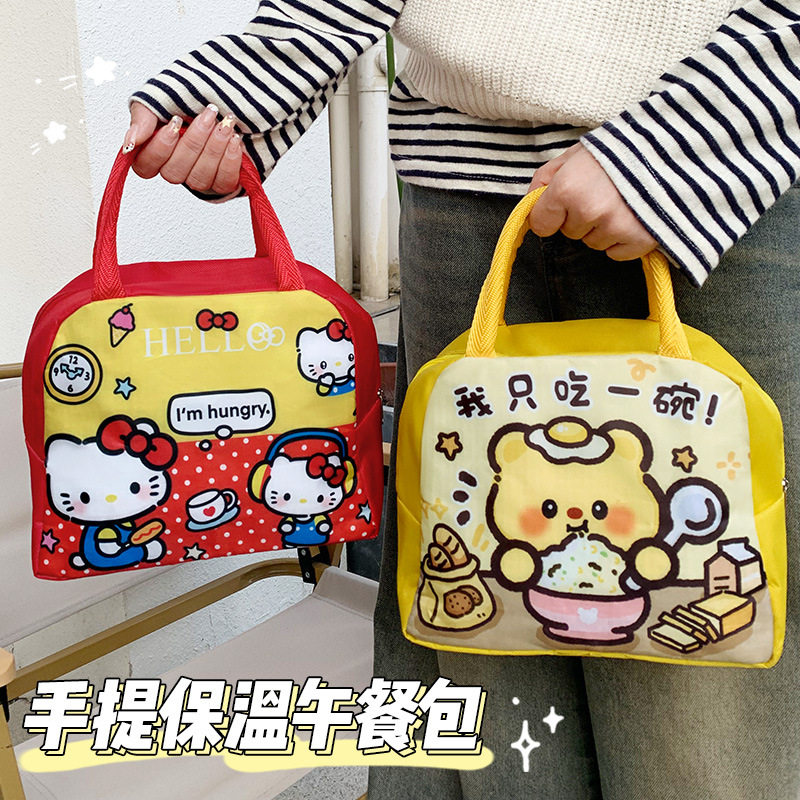 卡通可爱保温袋饭盒手提袋子便当包帆布袋上班族学生带饭装饭铝箔