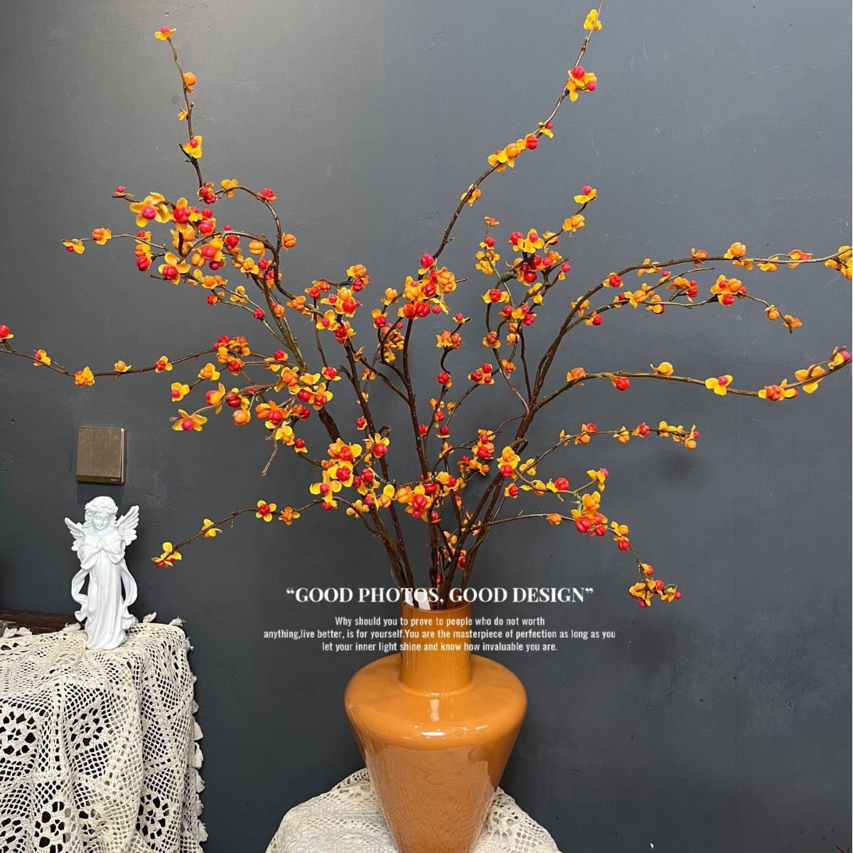 山归来仿真花马桑果南蛇藤果中式风格装饰摆件家居玄关样板间摄影