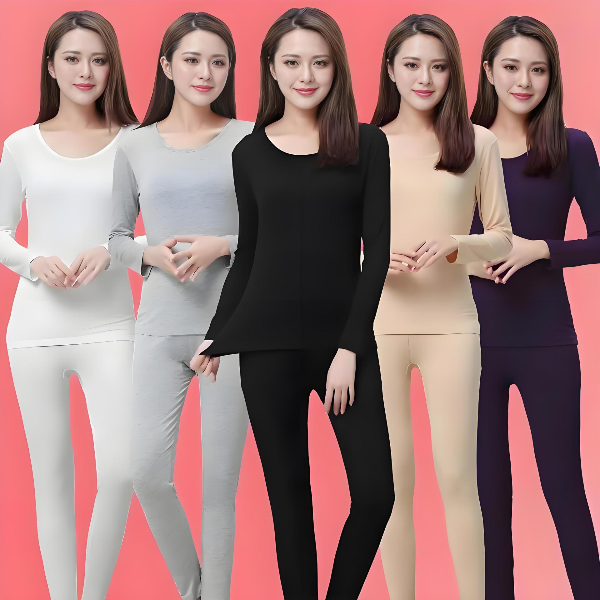 牛奶丝秋衣秋裤女士套装薄款紧身圆领打底棉美体保暖内衣跨境专供
