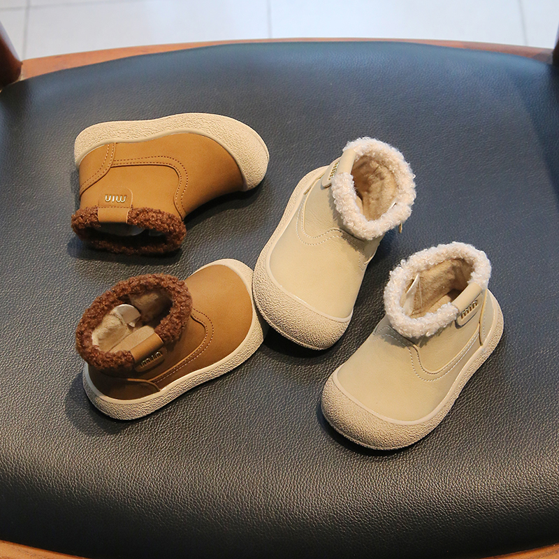 女童羊羔毛小短靴加绒二棉靴子