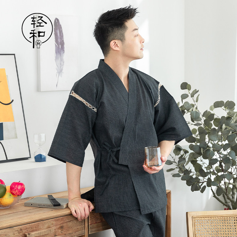 夏季新品全新日式甚平纯棉和服日本传统男士短袖套装薄款家居服饰