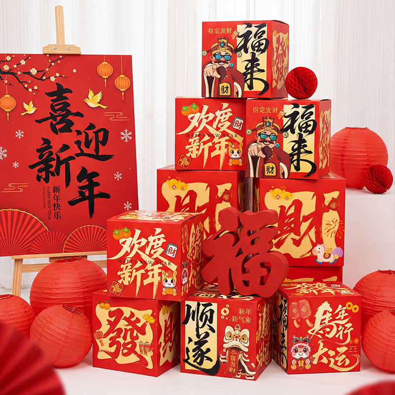 2026新年礼盒堆店铺商场拍照教室氛围布置元旦装饰品春节过年打卡,节庆用品/礼品,节日装扮用品,淘宝优惠券,粉丝福利购,淘宝优惠卷
