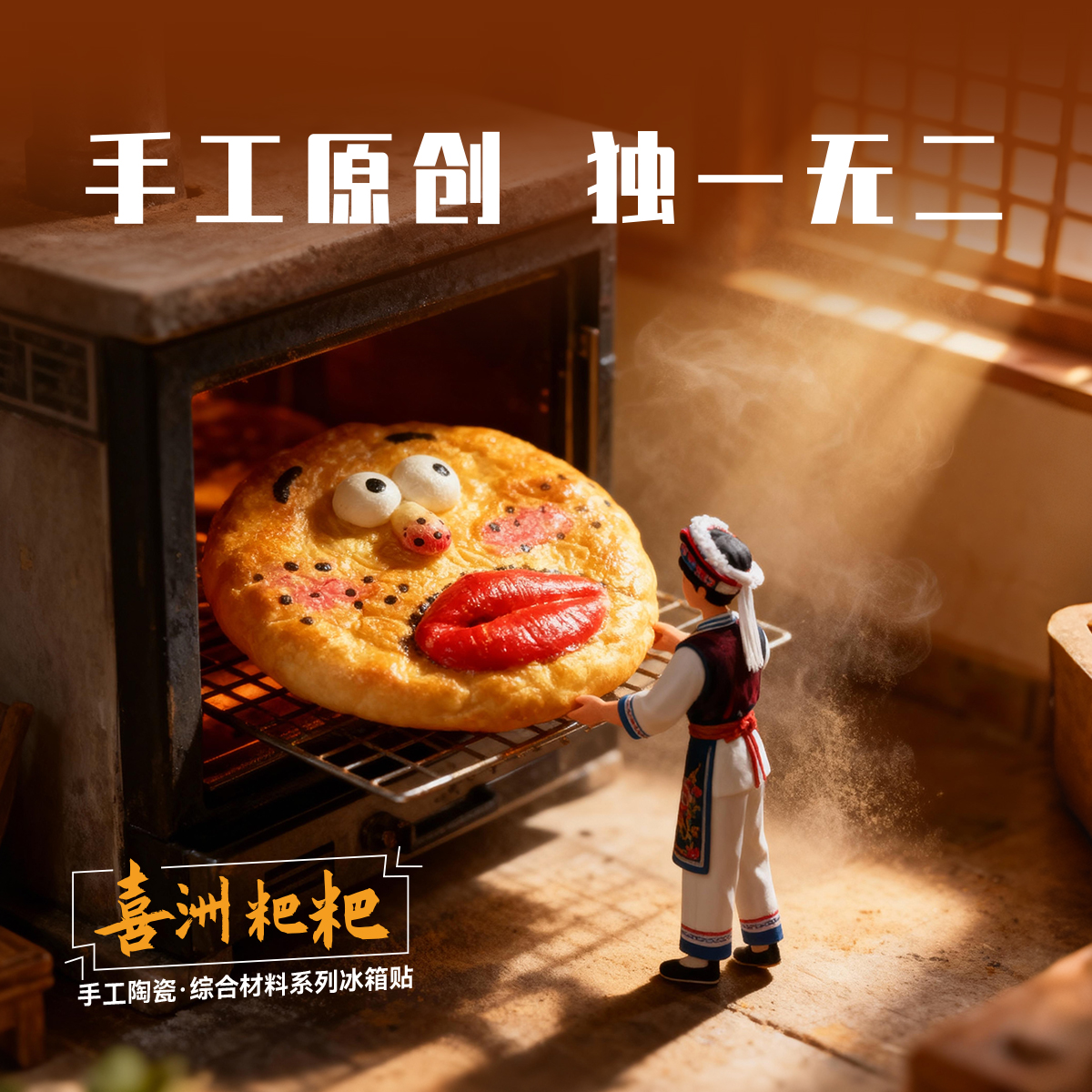 爆款喜洲粑粑 陶瓷综合材料手作冰箱贴