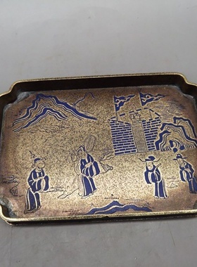 仿古做旧黄铜茶盘家居客厅摆件古玩铜器收藏盘子摆设工艺品