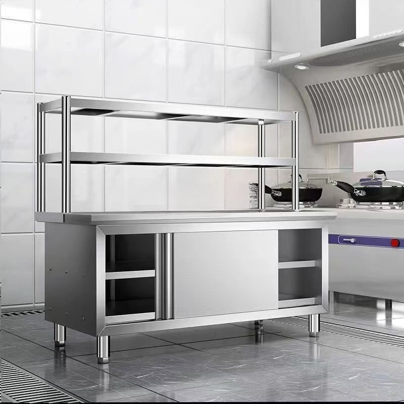 304不锈钢工作台厨房橱柜商用餐饮店桌子家用操作台推拉门置物架