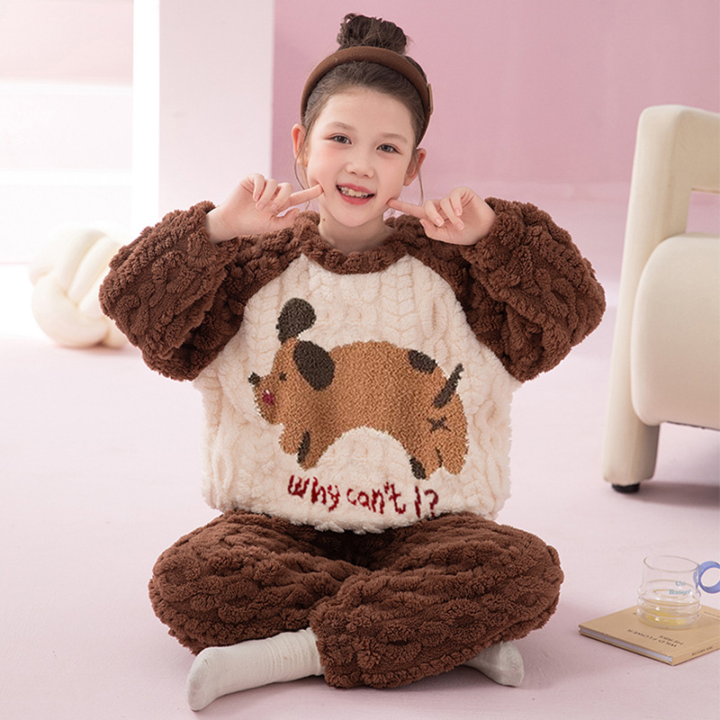 儿童秋冬款睡衣套装女孩加厚法兰绒冬季2025新款女童珊瑚绒家居服
